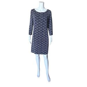 JH EVENINGS Womens Size 14 Blue White Silver Glitter Long Sleeve Shift Dress